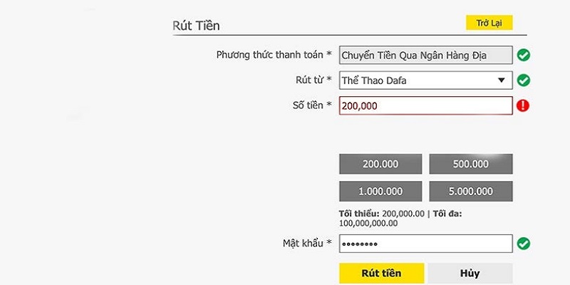 Đặt lệnh rút tiền Dafabet